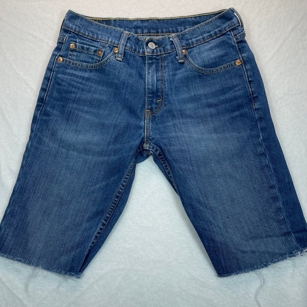 Levis 511 30' Waist Cut Off Denim‎ Shorts sz 10/12 Blue Med Wash Raw Hem Bermuda